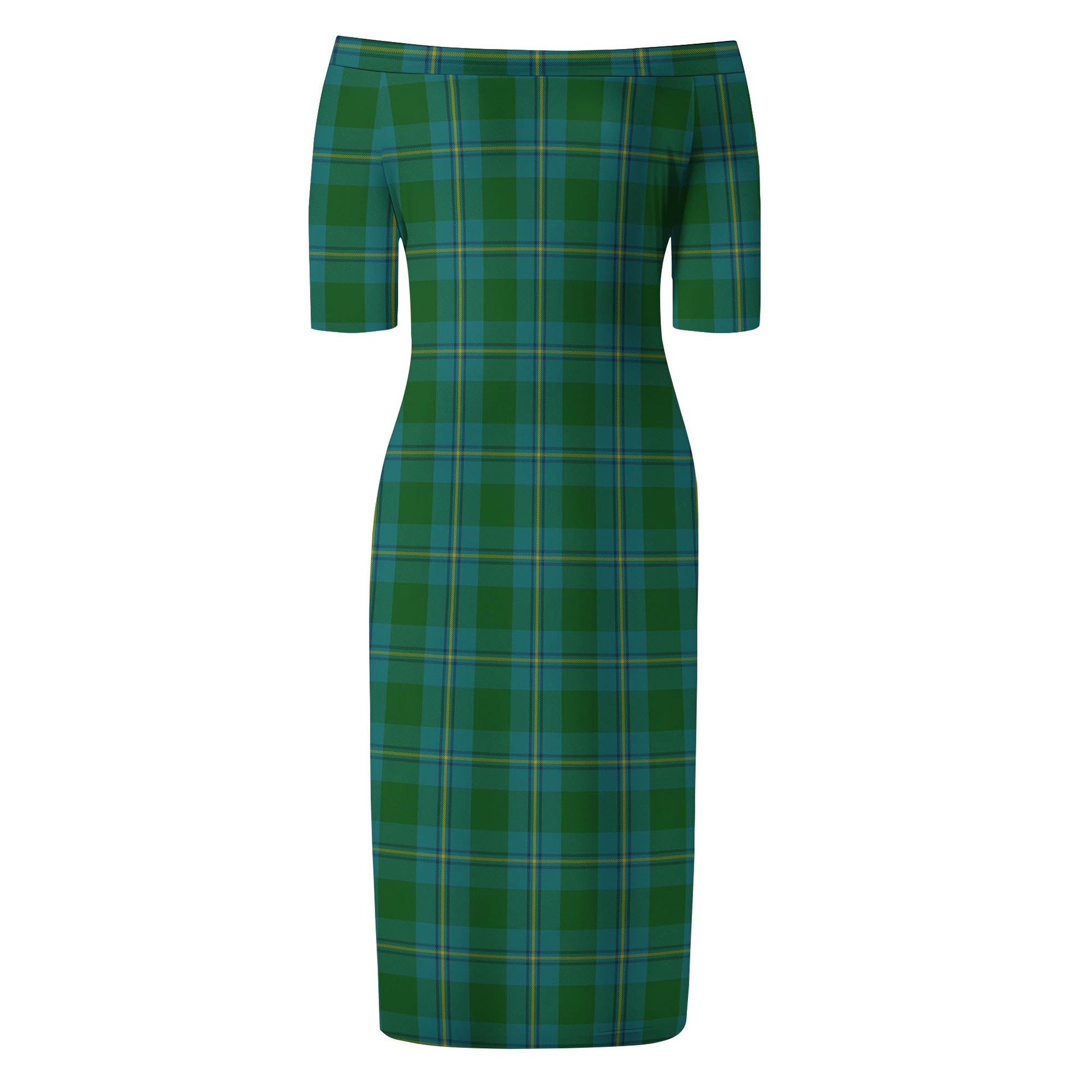 Irvine of Bonshaw Tartan Off Shoulder Lady Dress - Tartanvibesclothing