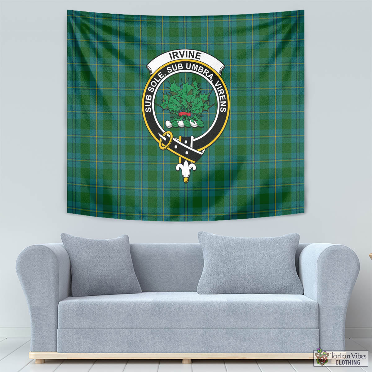 Tartan Vibes Clothing Irvine of Bonshaw Tartan Tapestry Wall Hanging and Home Decor for Room with Family Crest