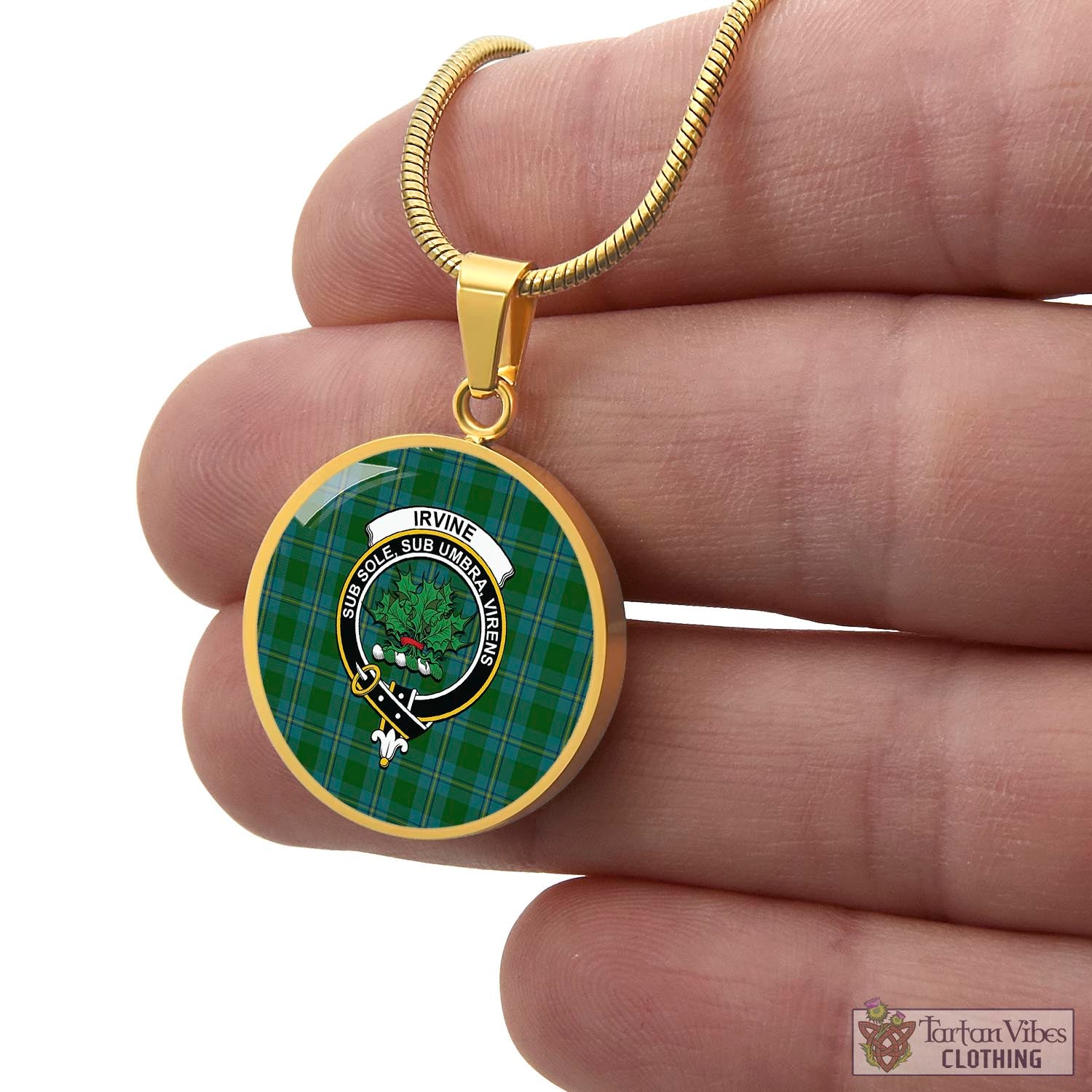 Tartan Vibes Clothing Irvine of Bonshaw Tartan Circle Necklace with Family Crest