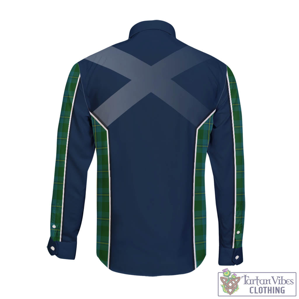 Tartan Vibes Clothing Irvine of Bonshaw Tartan Long Sleeve Button Up Shirt with Family Crest and Scottish Thistle Vibes Sport Style