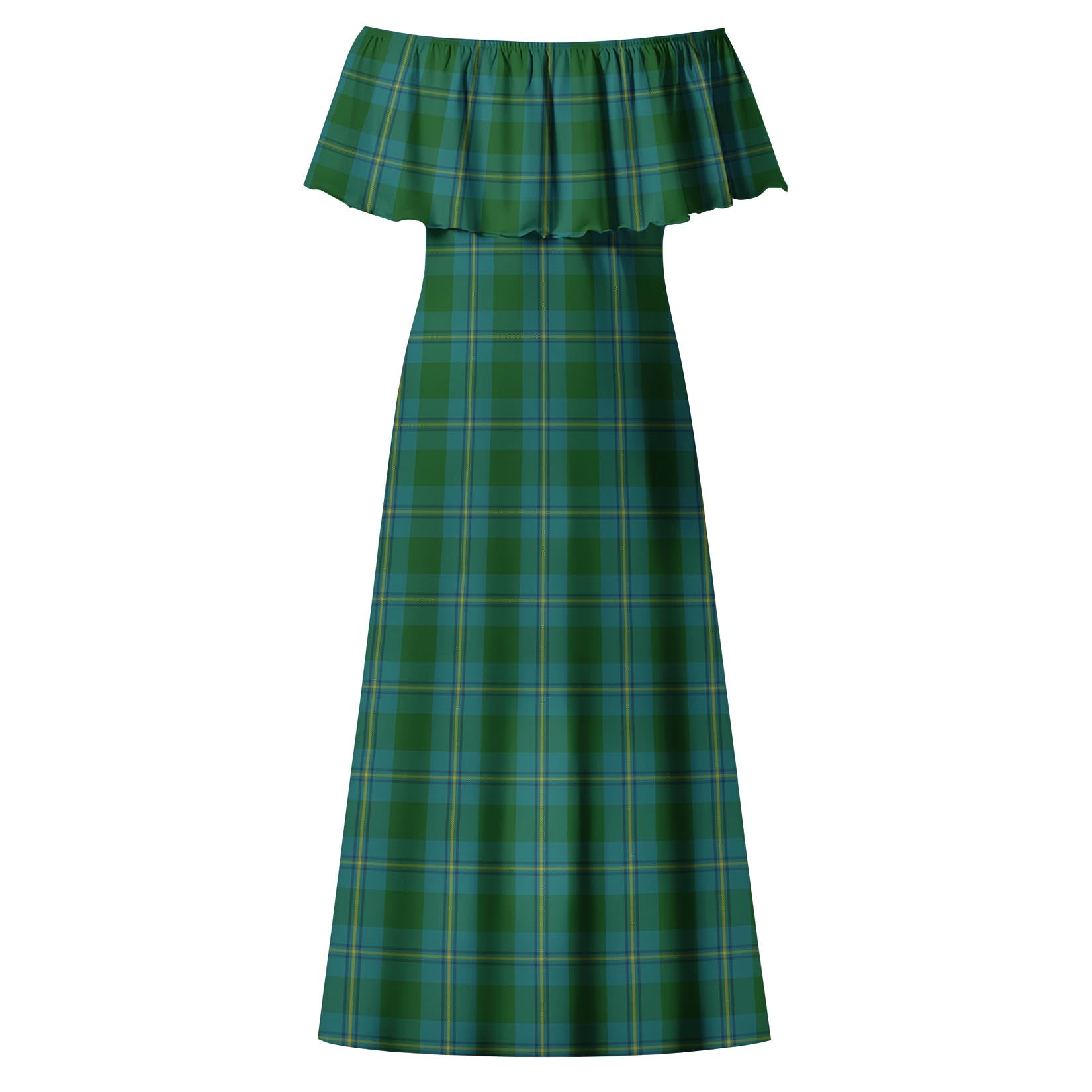 Irvine of Bonshaw Tartan Off Shoulder Long Dress - Tartanvibesclothing