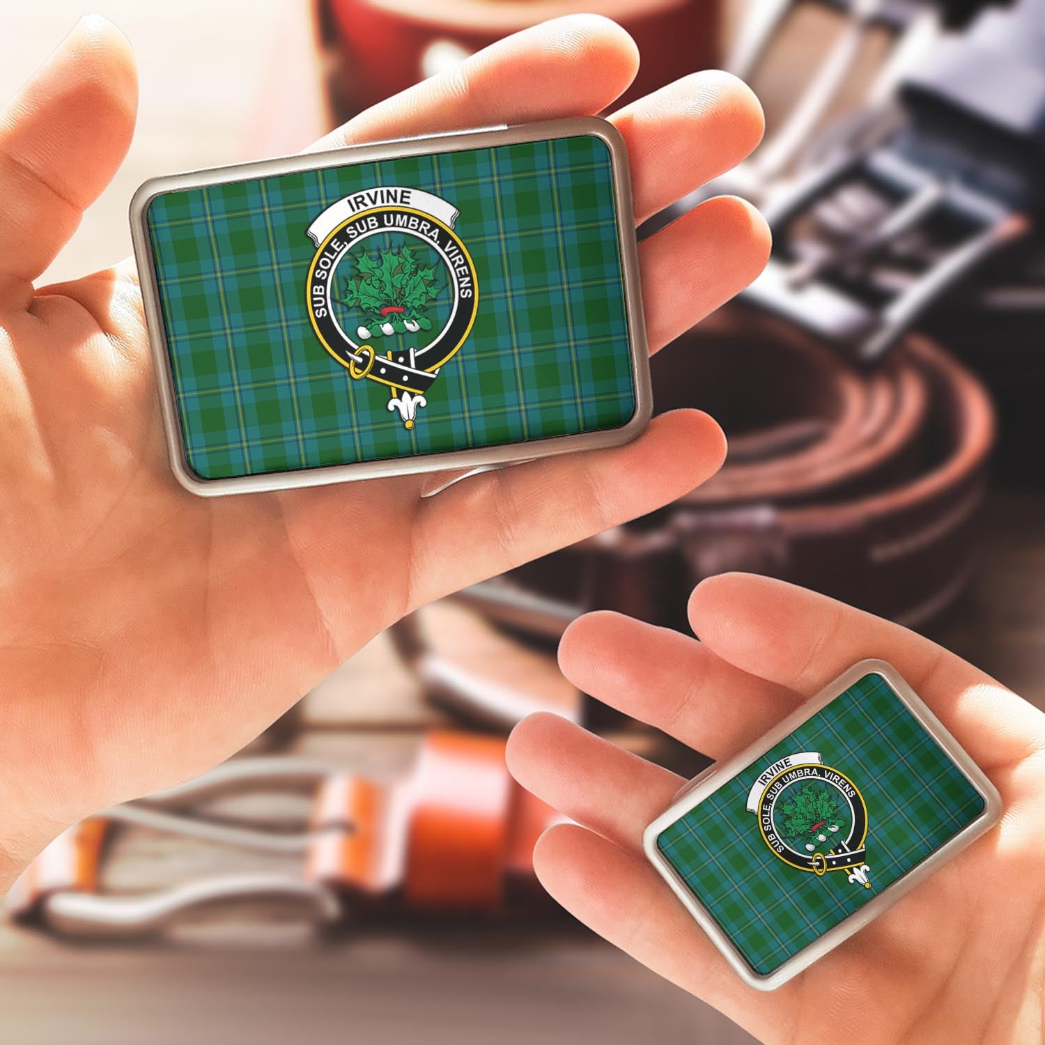 Irvine of Bonshaw Tartan Belt Buckles with Family Crest - Tartan Vibes Clothing