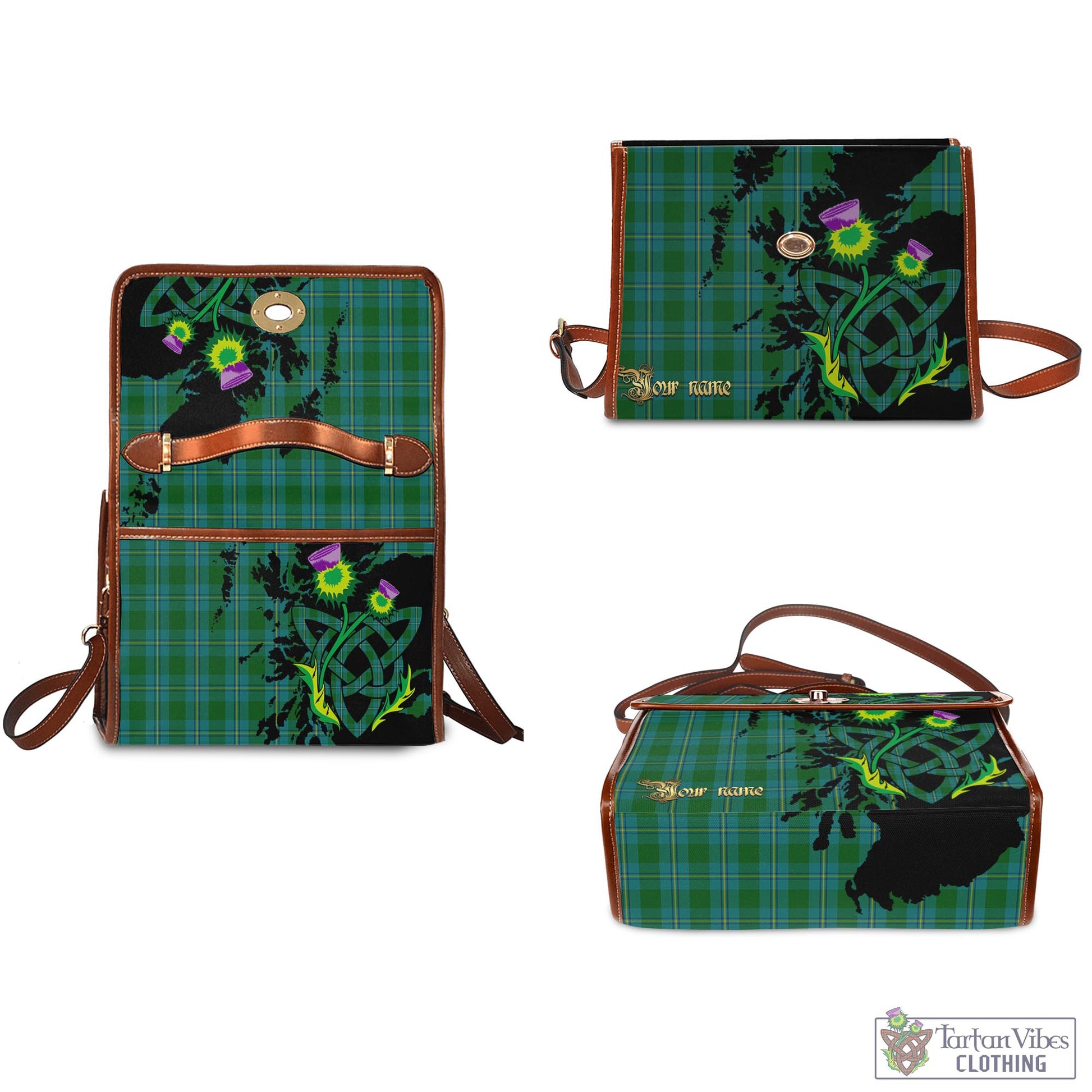 Tartan Vibes Clothing Irvine of Bonshaw Tartan Waterproof Canvas Bag with Scotland Map and Thistle Celtic Accents