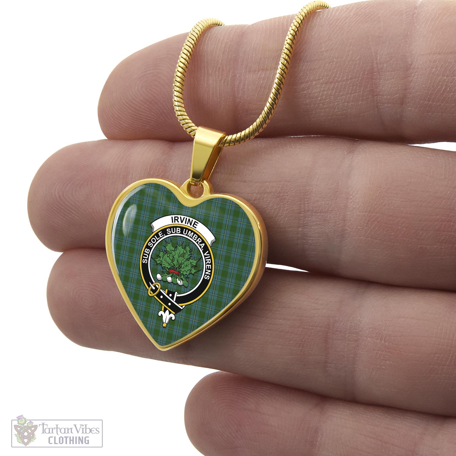 Tartan Vibes Clothing Irvine of Bonshaw Tartan Heart Necklace with Family Crest