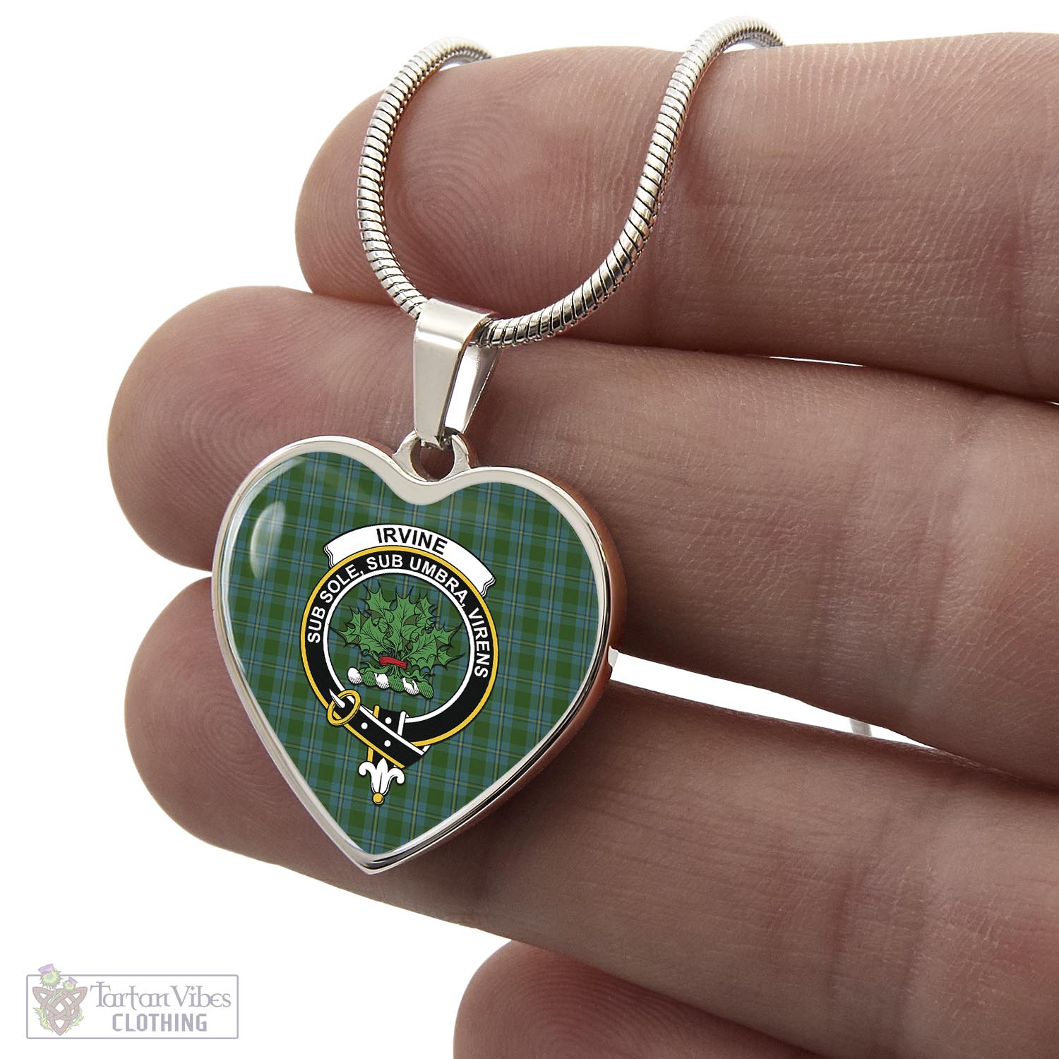 Tartan Vibes Clothing Irvine of Bonshaw Tartan Heart Necklace with Family Crest