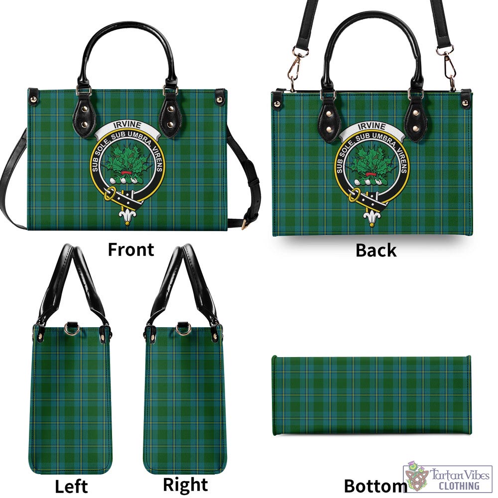 Tartan Vibes Clothing Irvine of Bonshaw Tartan Luxury Leather Handbags with Family Crest