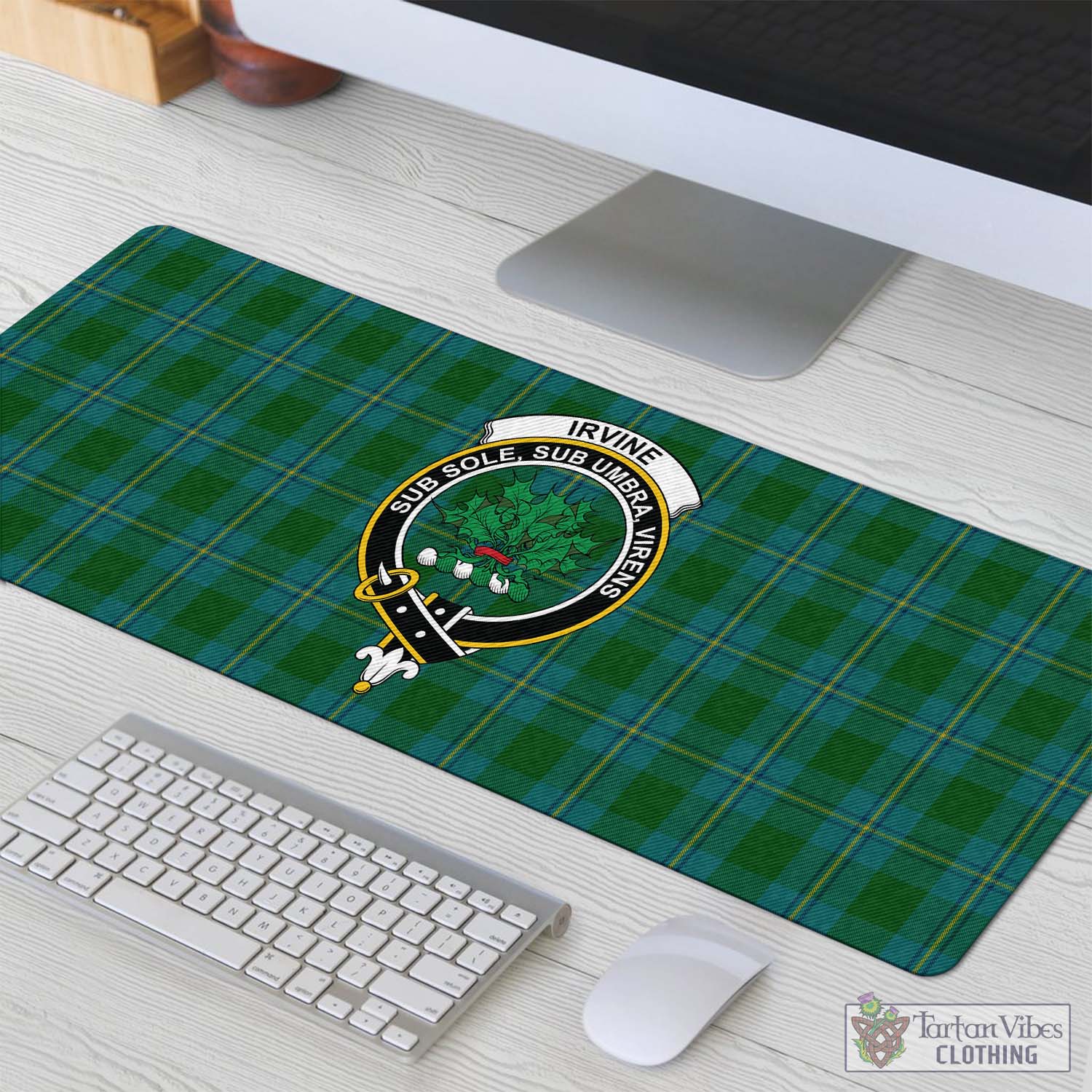 Tartan Vibes Clothing Irvine of Bonshaw Tartan Mouse Pad with Family Crest