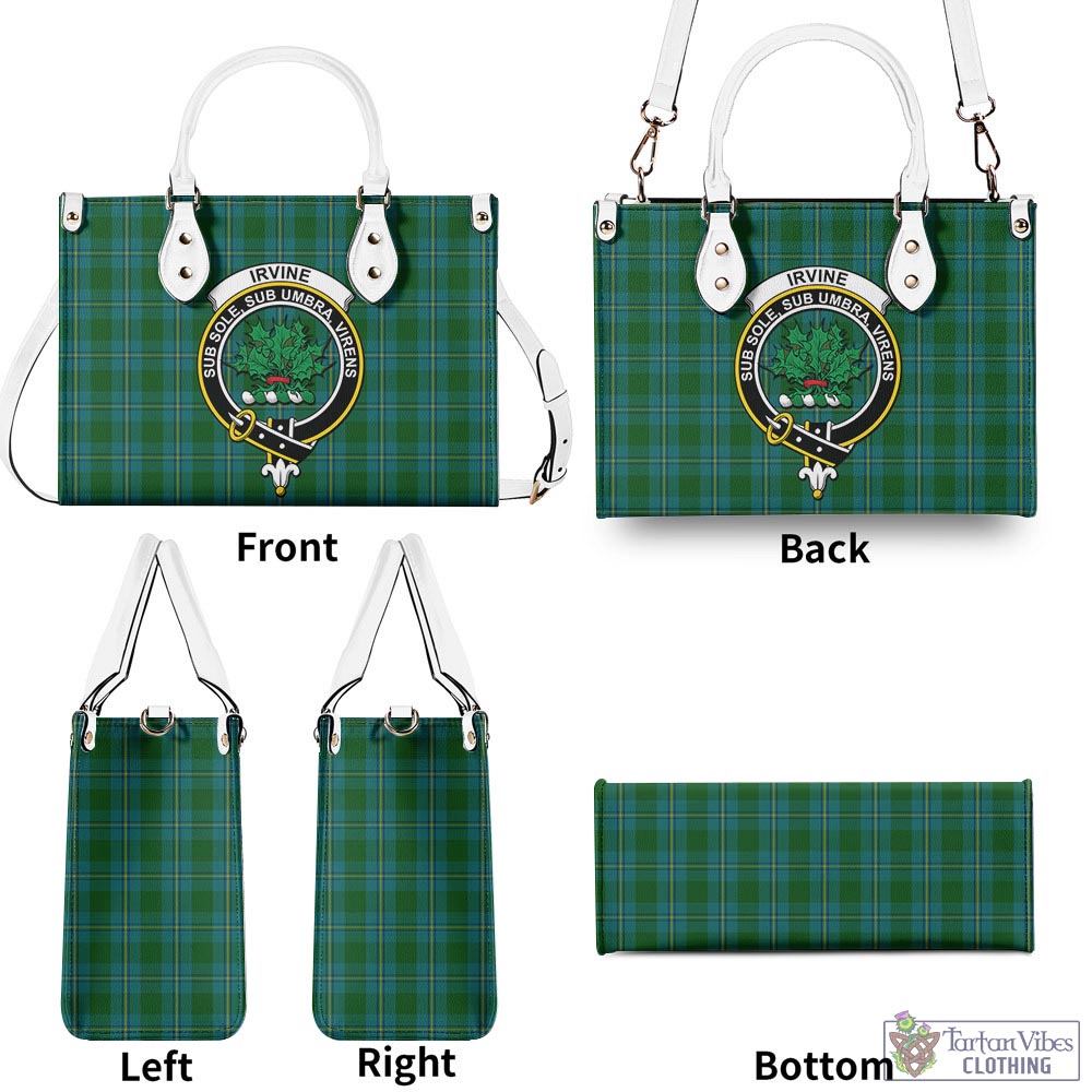 Tartan Vibes Clothing Irvine of Bonshaw Tartan Luxury Leather Handbags with Family Crest