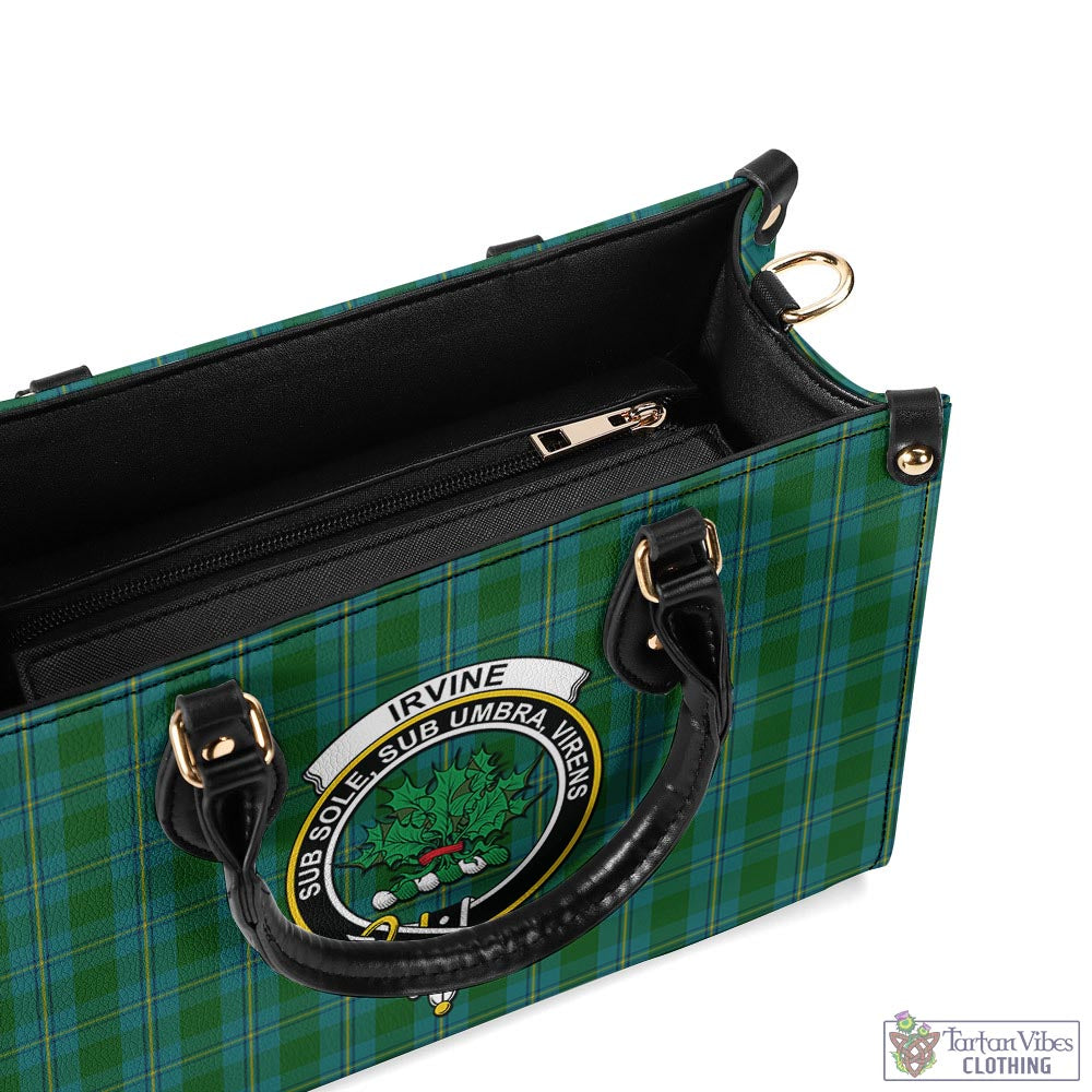 Tartan Vibes Clothing Irvine of Bonshaw Tartan Luxury Leather Handbags with Family Crest