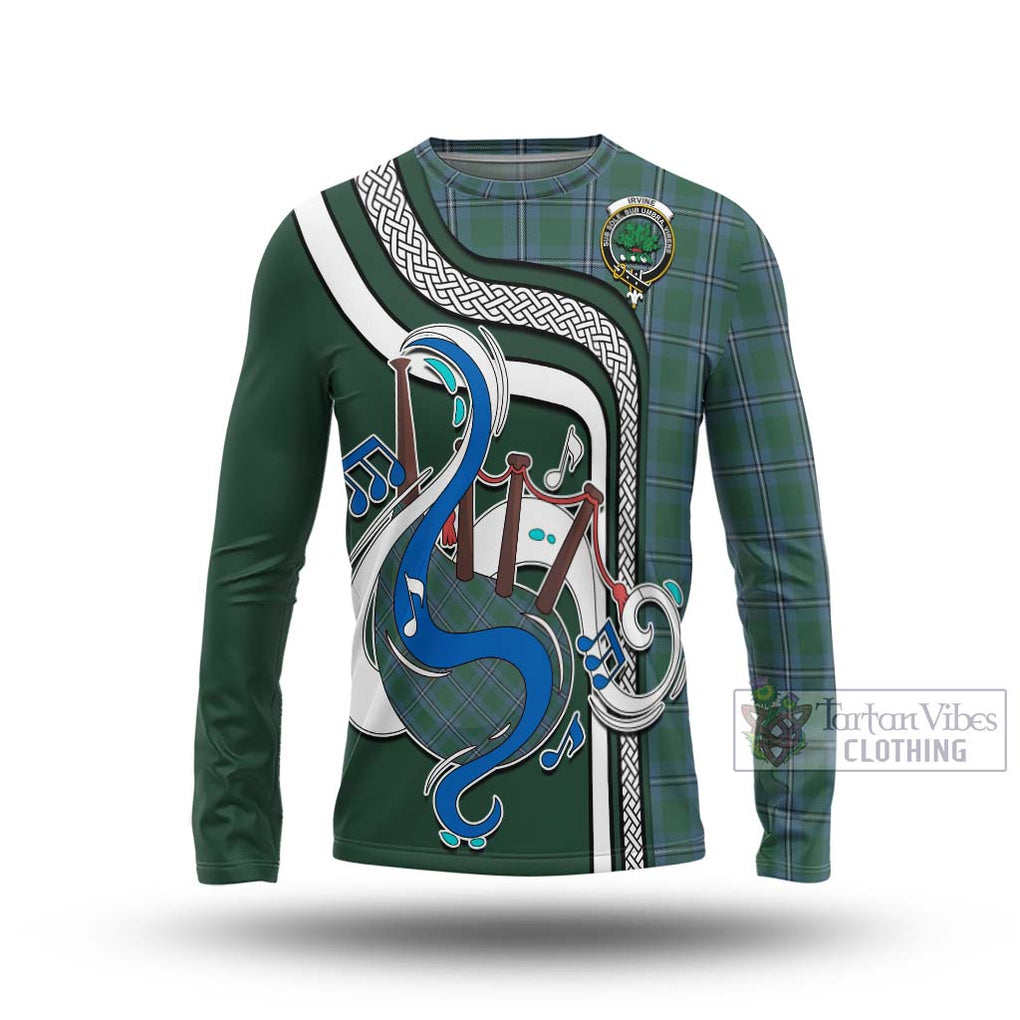 Tartan Vibes Clothing Irvine of Drum Tartan Long Sleeve T-Shirt with Epic Bagpipe Style