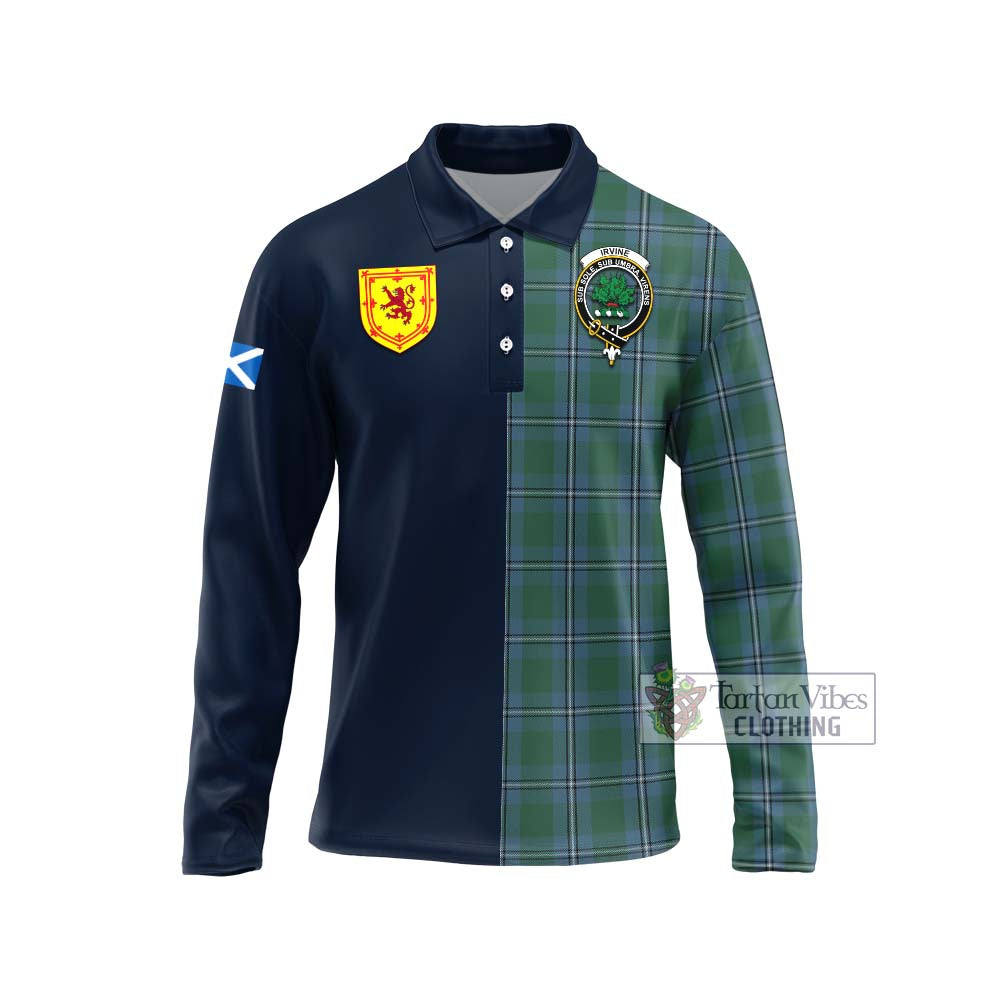 Tartan Vibes Clothing Irvine of Drum Tartan Long Sleeve Polo Shirt with Scottish Lion Royal Arm Half Style