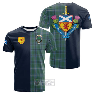 Irvine of Drum Tartan Cotton T-shirt Alba with Scottish Lion Royal Arm Half Style