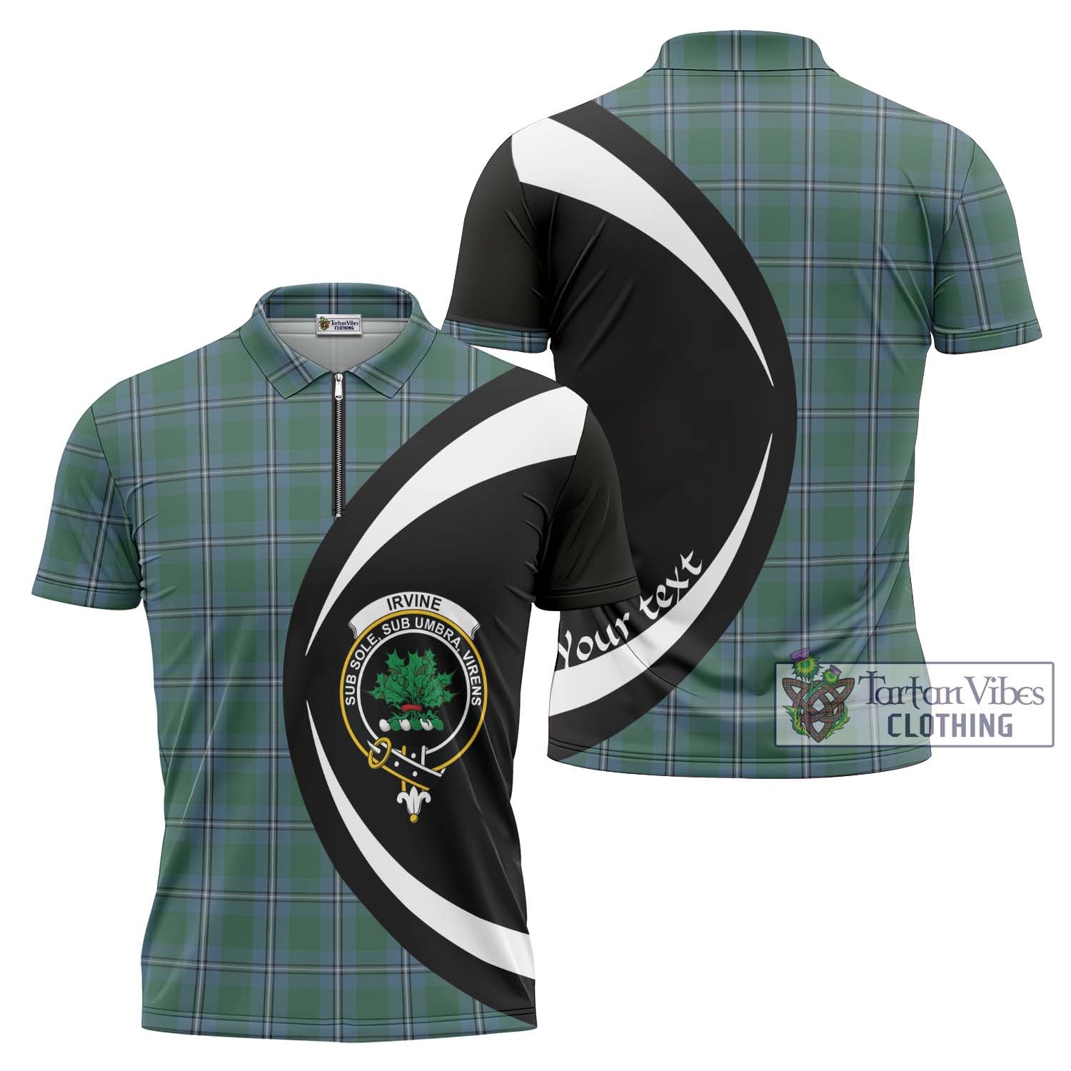 Tartan Vibes Clothing Irvine of Drum Tartan Zipper Polo Shirt with Family Crest Circle Style