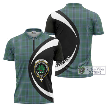 Irvine of Drum Tartan Zipper Polo Shirt with Family Crest Circle Style