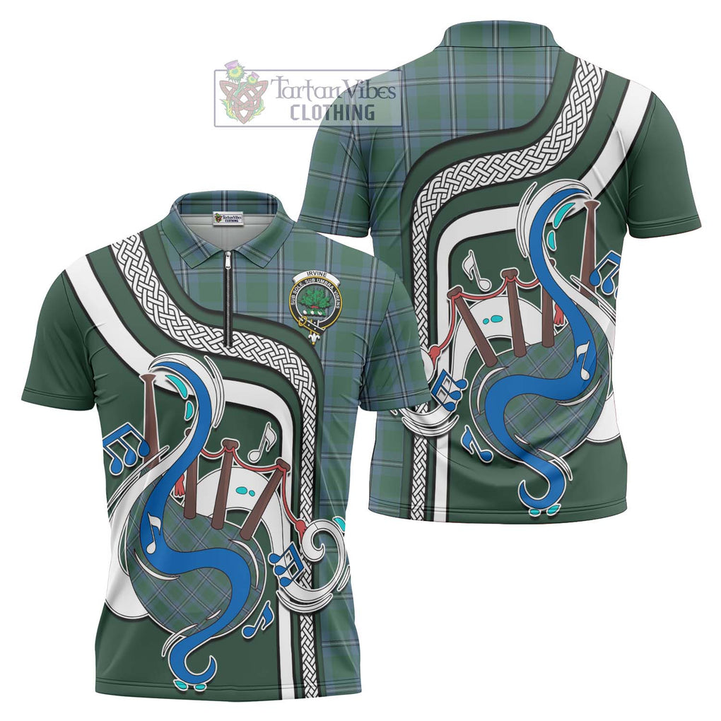 Irvine of Drum Tartan Zipper Polo Shirt with Epic Bagpipe Style Unisex - Tartanvibesclothing Shop