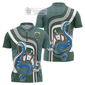 Irvine of Drum Tartan Zipper Polo Shirt with Epic Bagpipe Style