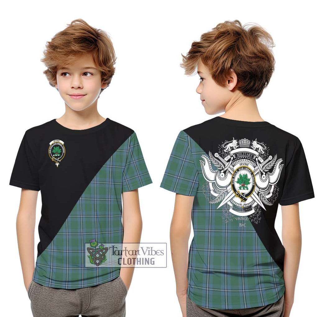 Irvine of Drum Tartan Kid T-Shirt with Family Crest and Military Logo Style Youth XL Size14 - Tartanvibesclothing Shop