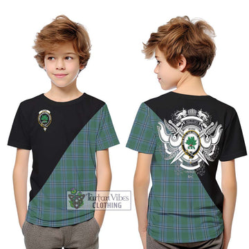 Irvine of Drum Tartan Kid T-Shirt with Family Crest and Military Logo Style