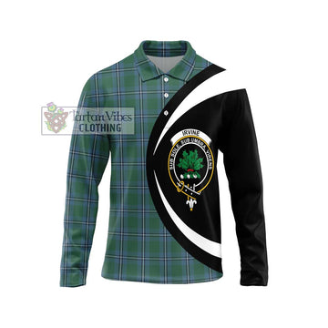 Irvine of Drum Tartan Long Sleeve Polo Shirt with Family Crest Circle Style