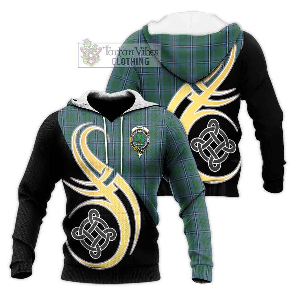 Irvine of Drum Tartan Knitted Hoodie with Family Crest and Celtic Symbol Style Unisex Knitted Pullover Hoodie - Tartan Vibes Clothing