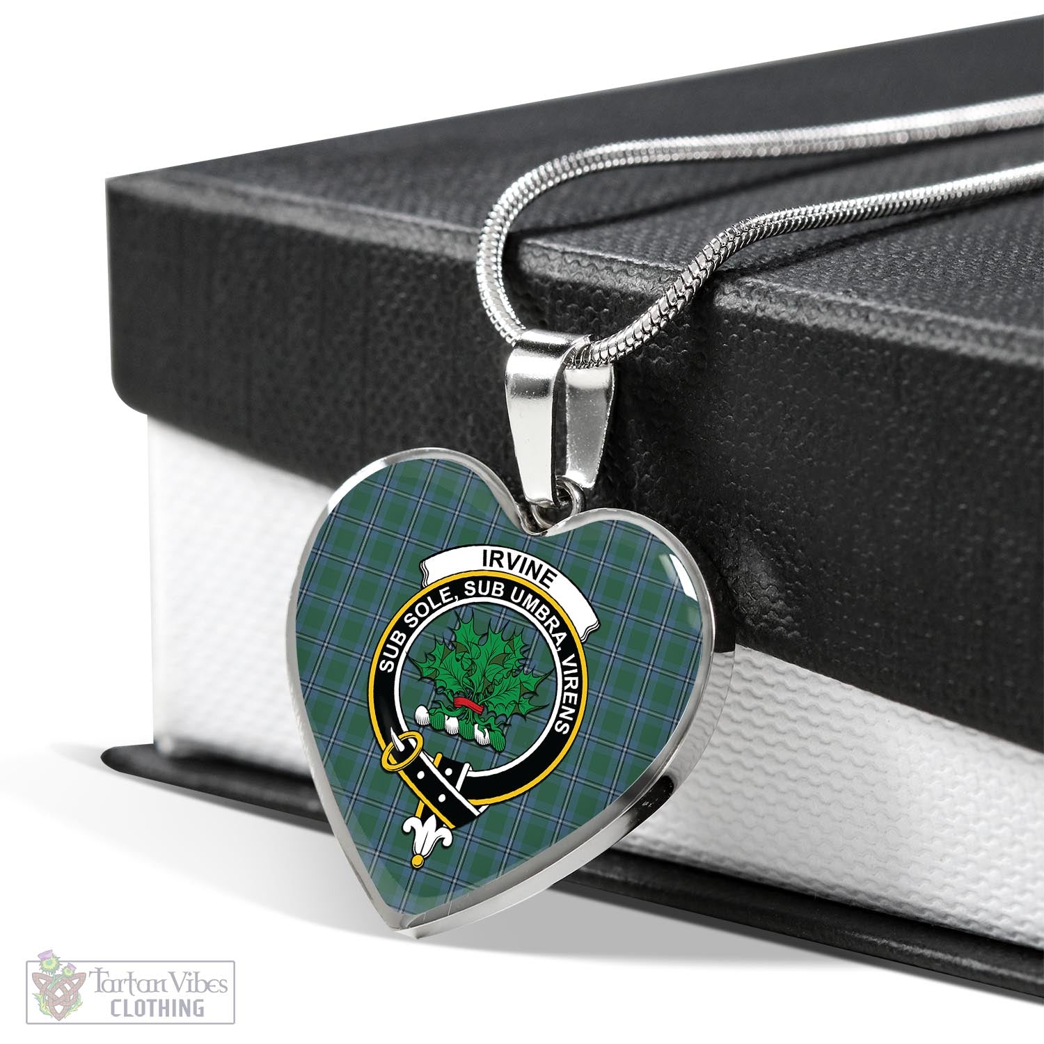 Tartan Vibes Clothing Irvine of Drum Tartan Heart Necklace with Family Crest