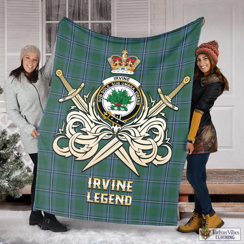 Tartan Vibes Clothing Irvine of Drum Tartan Blanket with Clan Crest and the Golden Sword of Courageous Legacy