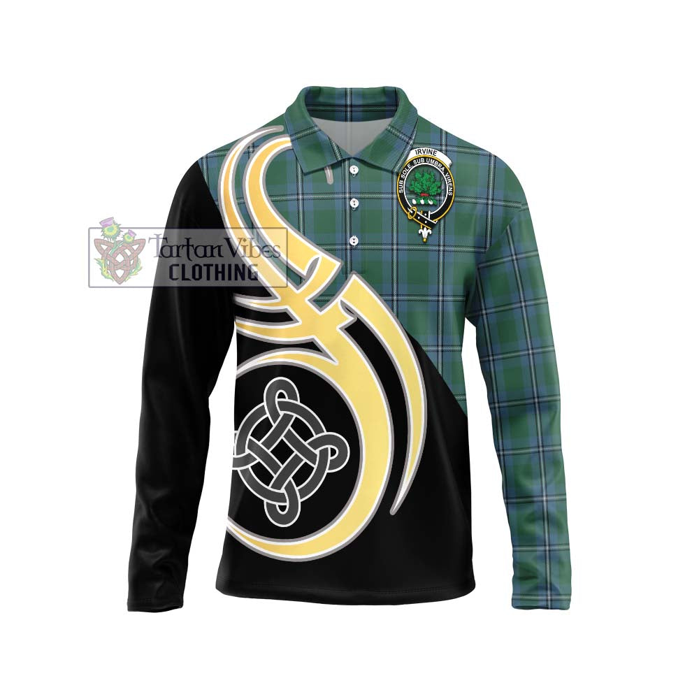 Irvine of Drum Tartan Long Sleeve Polo Shirt with Family Crest and Celtic Symbol Style Unisex - Tartan Vibes Clothing