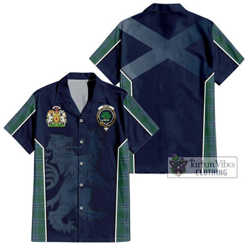 Irvine of Drum Tartan Short Sleeve Button Shirt with Family Crest and Lion Rampant Vibes Sport Style