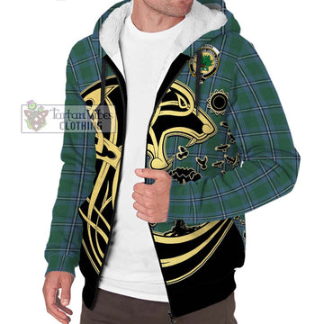 Irvine of Drum Tartan Sherpa Hoodie with Family Crest Celtic Wolf Style