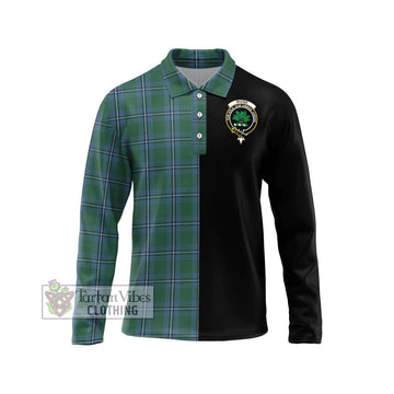 Irvine of Drum Tartan Long Sleeve Polo Shirt with Family Crest and Half Of Me Style