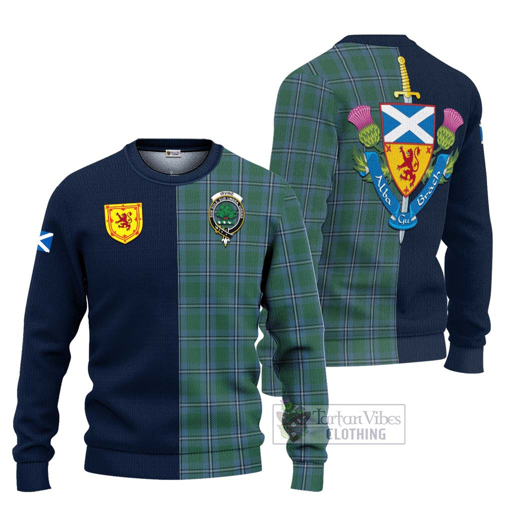 Tartan Vibes Clothing Irvine of Drum Tartan Knitted Sweater with Scottish Lion Royal Arm Half Style