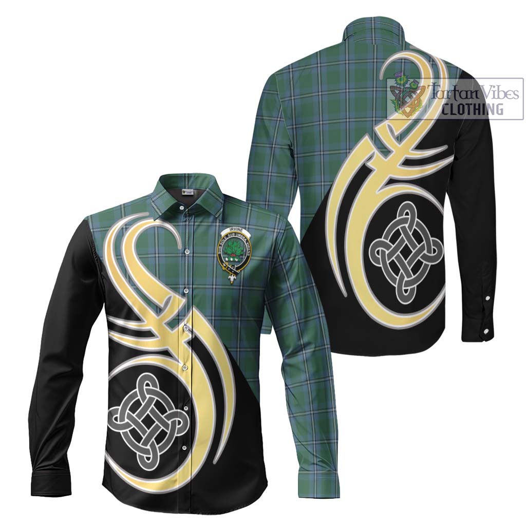 Irvine of Drum Tartan Long Sleeve Button Shirt with Family Crest and Celtic Symbol Style Men's Shirt S - Tartan Vibes Clothing