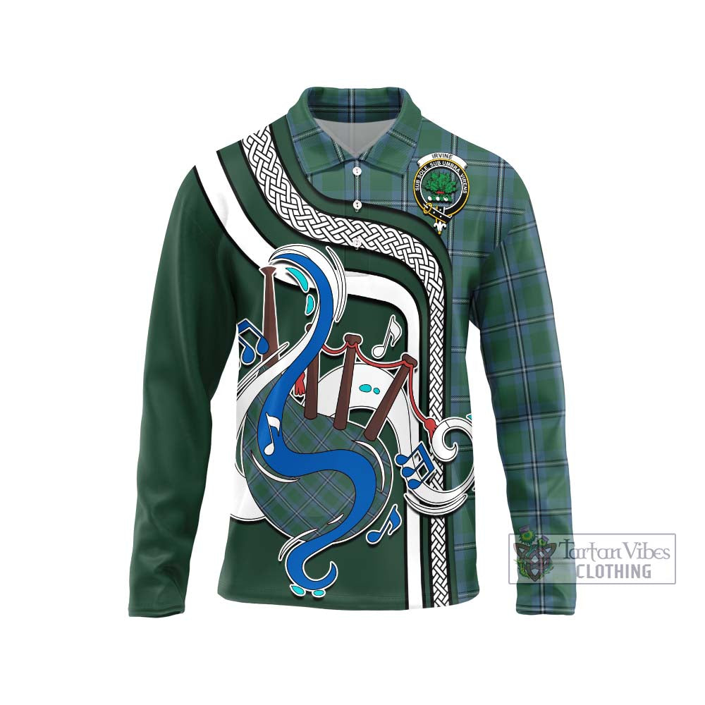 Tartan Vibes Clothing Irvine of Drum Tartan Long Sleeve Polo Shirt with Epic Bagpipe Style