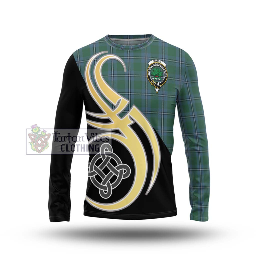 Irvine of Drum Tartan Long Sleeve T-Shirt with Family Crest and Celtic Symbol Style Unisex - Tartan Vibes Clothing