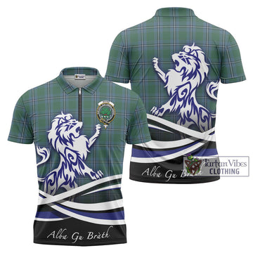 Irvine of Drum Tartan Zipper Polo Shirt with Alba Gu Brath Regal Lion Emblem