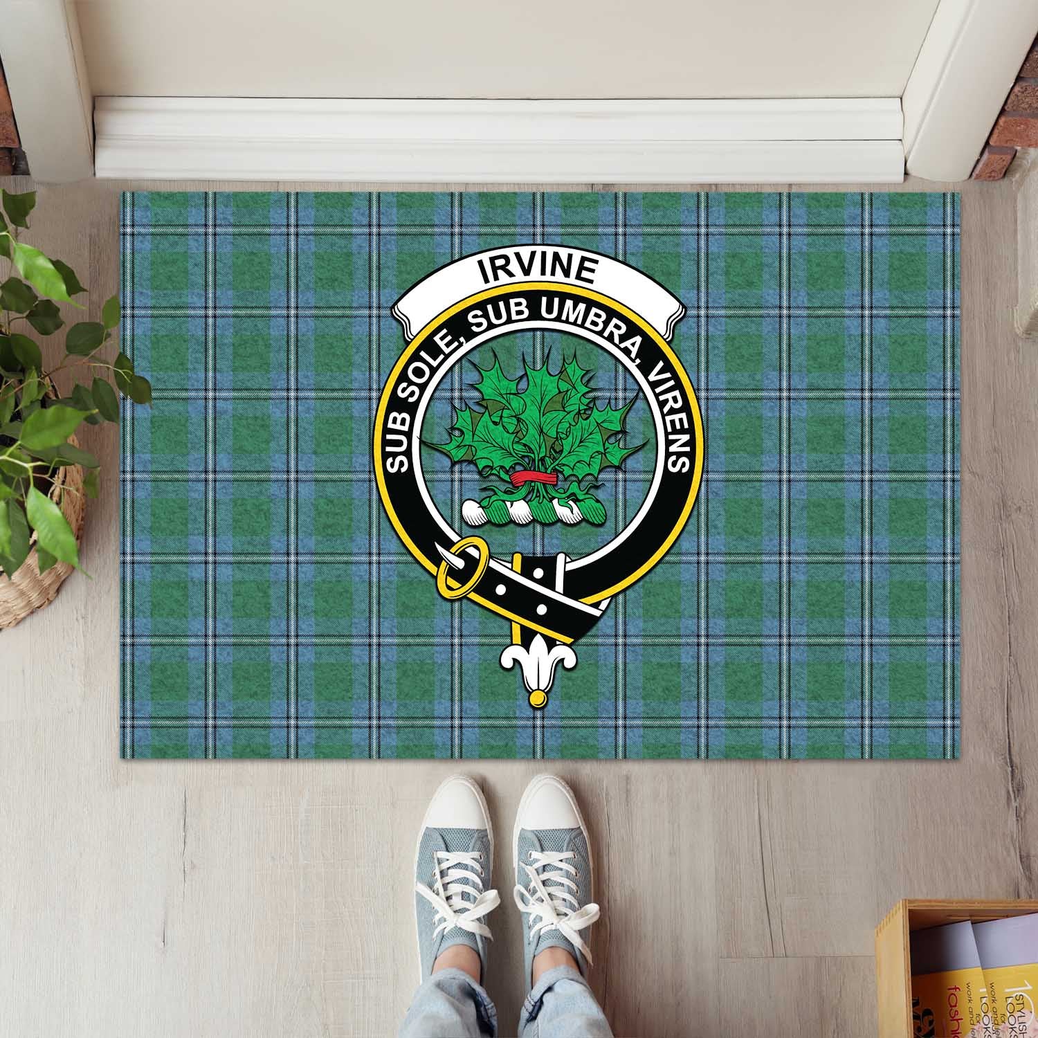 Irvine of Drum Tartan Door Mat with Family Crest - Tartanvibesclothing