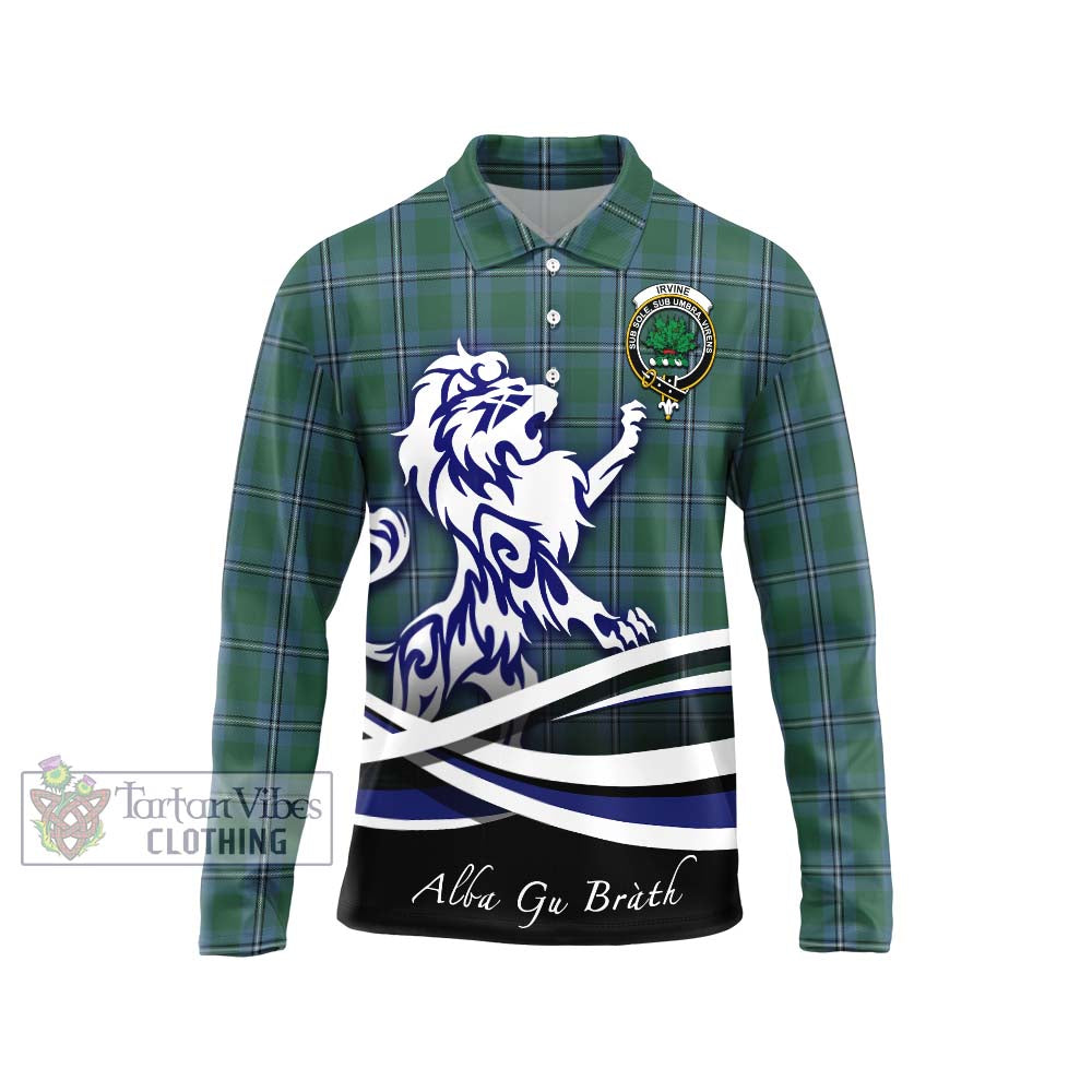 Irvine of Drum Tartan Long Sleeve Polo Shirt with Alba Gu Brath Regal Lion Emblem Unisex - Tartanvibesclothing Shop