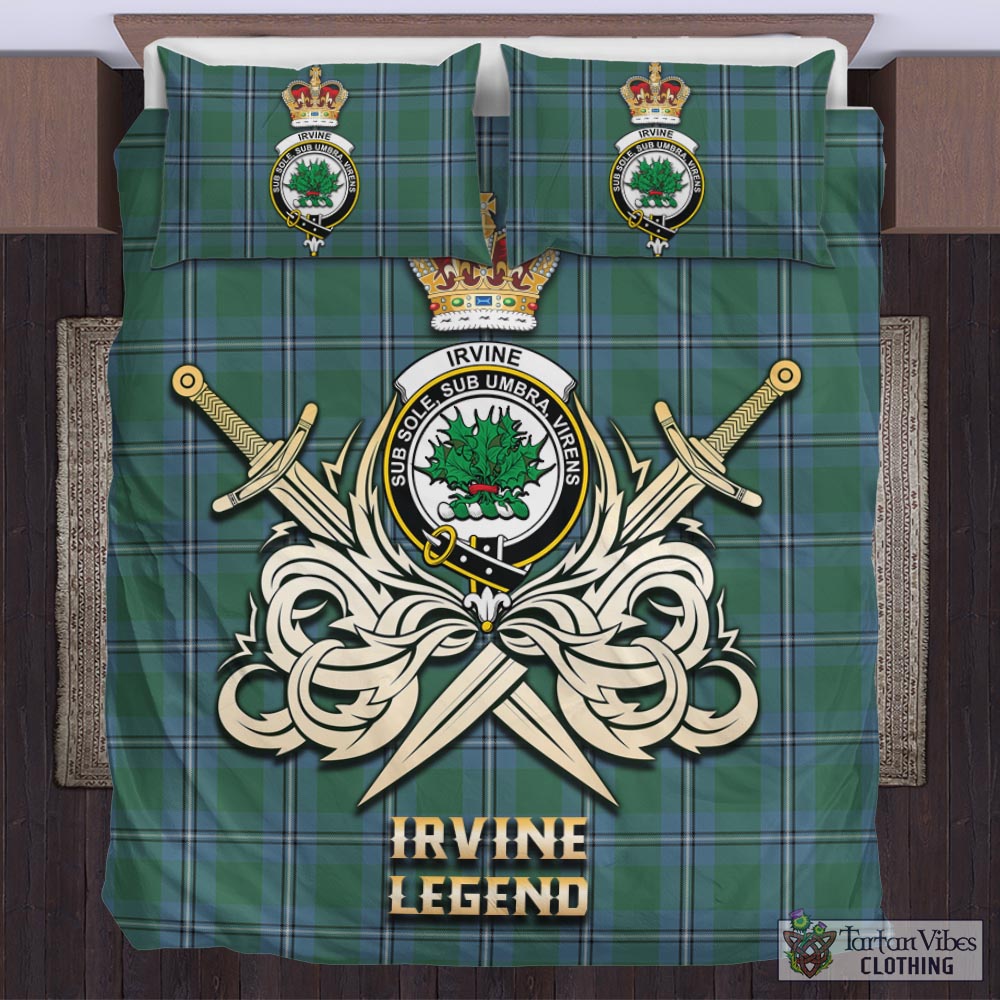 Tartan Vibes Clothing Irvine of Drum Tartan Bedding Set with Clan Crest and the Golden Sword of Courageous Legacy