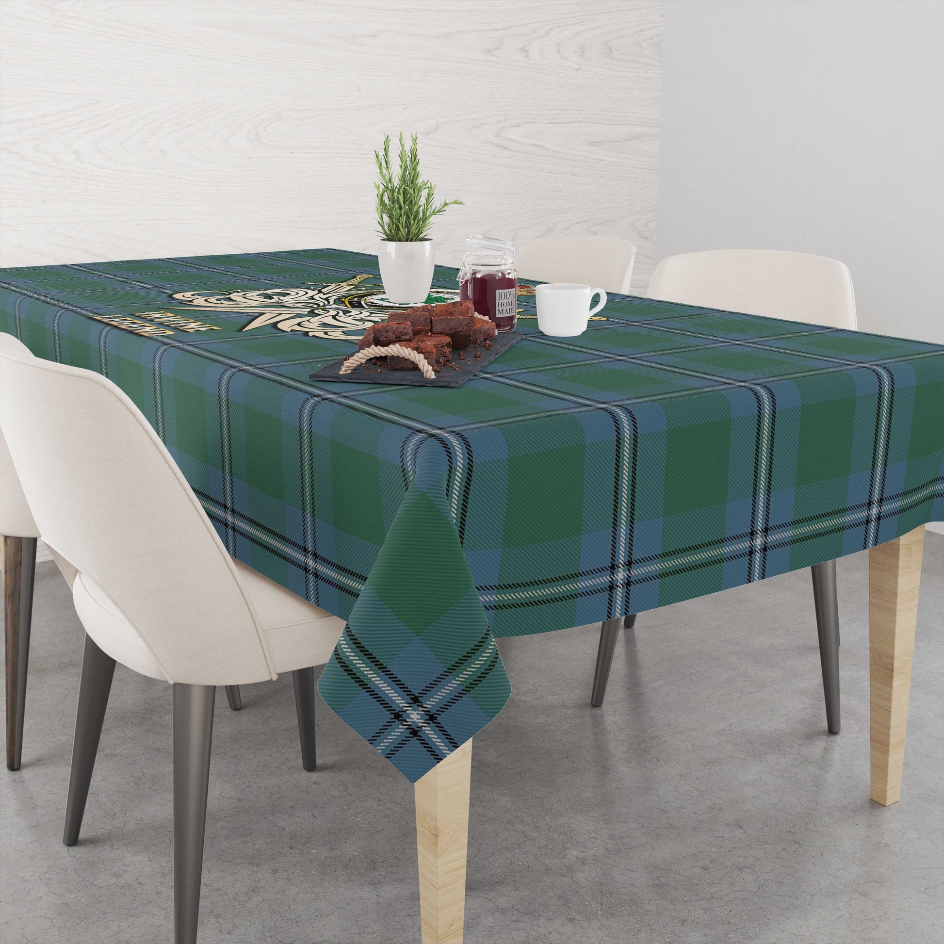 Tartan Vibes Clothing Irvine of Drum Tartan Tablecloth with Clan Crest and the Golden Sword of Courageous Legacy