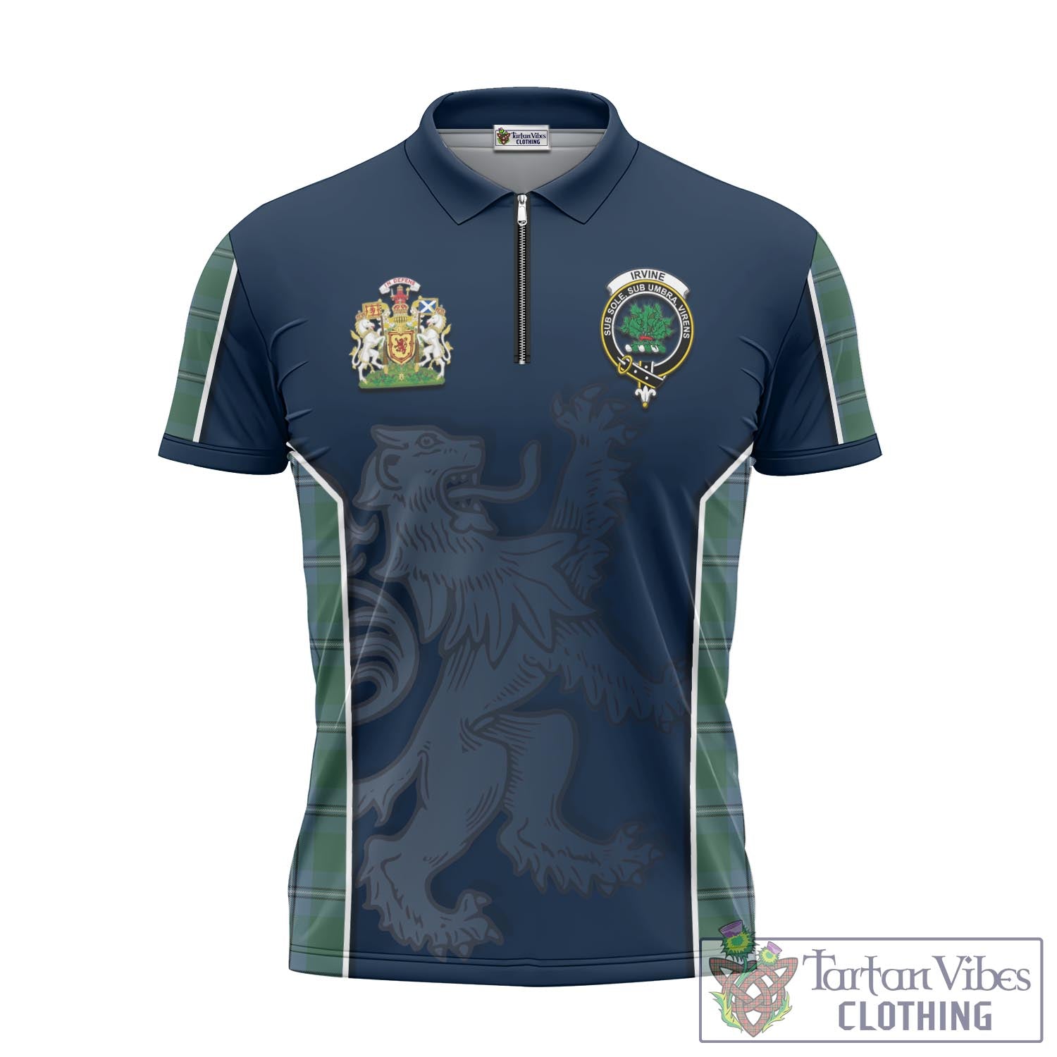 Tartan Vibes Clothing Irvine of Drum Tartan Zipper Polo Shirt with Family Crest and Lion Rampant Vibes Sport Style