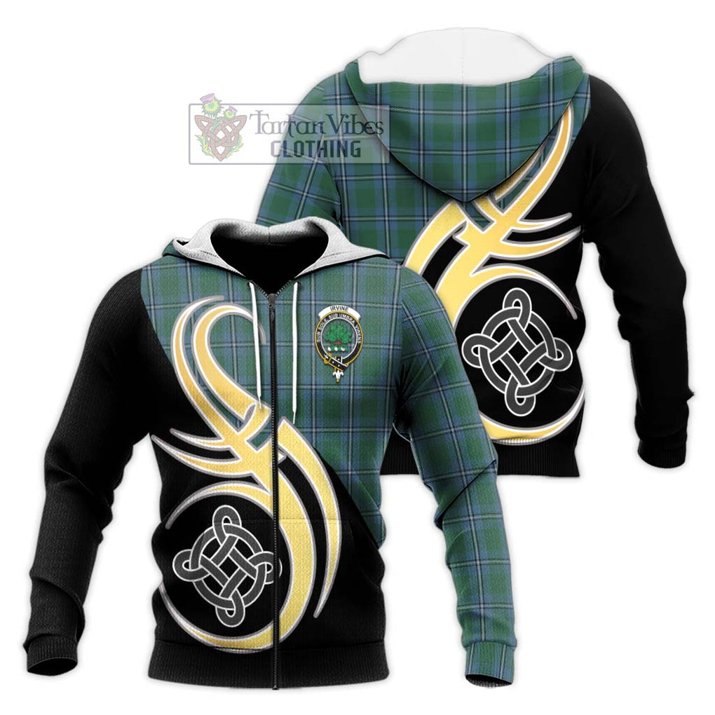 Irvine of Drum Tartan Knitted Hoodie with Family Crest and Celtic Symbol Style Unisex Knitted Zip Hoodie - Tartan Vibes Clothing