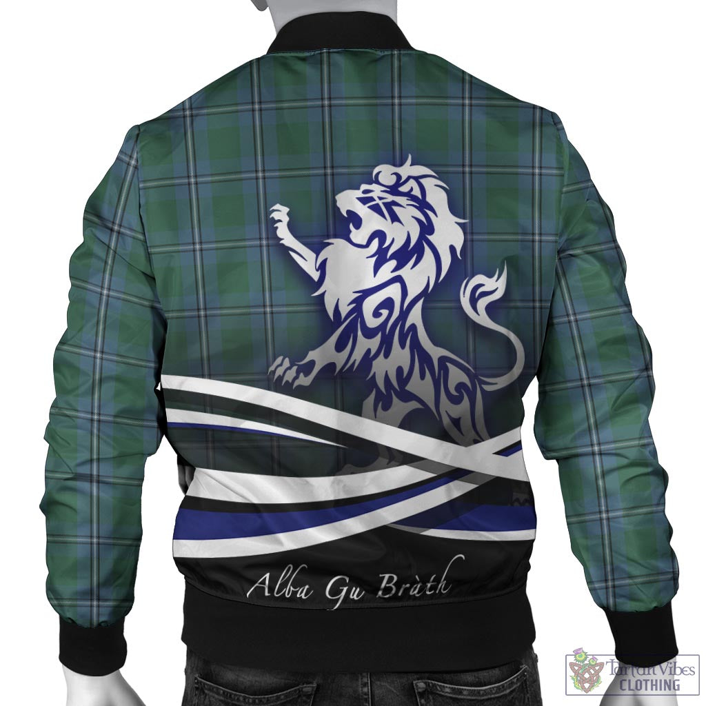 Tartan Vibes Clothing Irvine of Drum Tartan Bomber Jacket with Alba Gu Brath Regal Lion Emblem