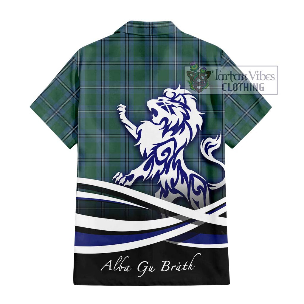 Irvine of Drum Tartan Short Sleeve Button Shirt with Alba Gu Brath Regal Lion Emblem - Tartanvibesclothing Shop