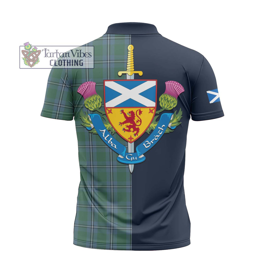 Tartan Vibes Clothing Irvine of Drum Tartan Zipper Polo Shirt with Scottish Lion Royal Arm Half Style