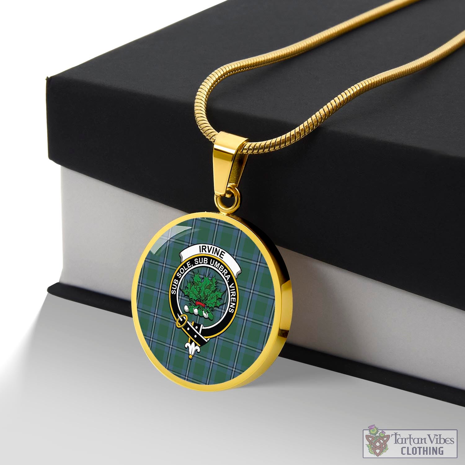 Tartan Vibes Clothing Irvine of Drum Tartan Circle Necklace with Family Crest