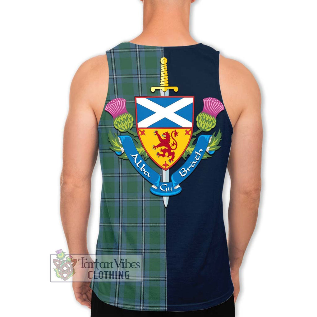 Tartan Vibes Clothing Irvine of Drum Tartan Men's Tank Top with Scottish Lion Royal Arm Half Style