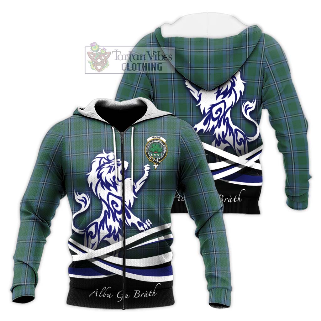 Tartan Vibes Clothing Irvine of Drum Tartan Knitted Hoodie with Alba Gu Brath Regal Lion Emblem