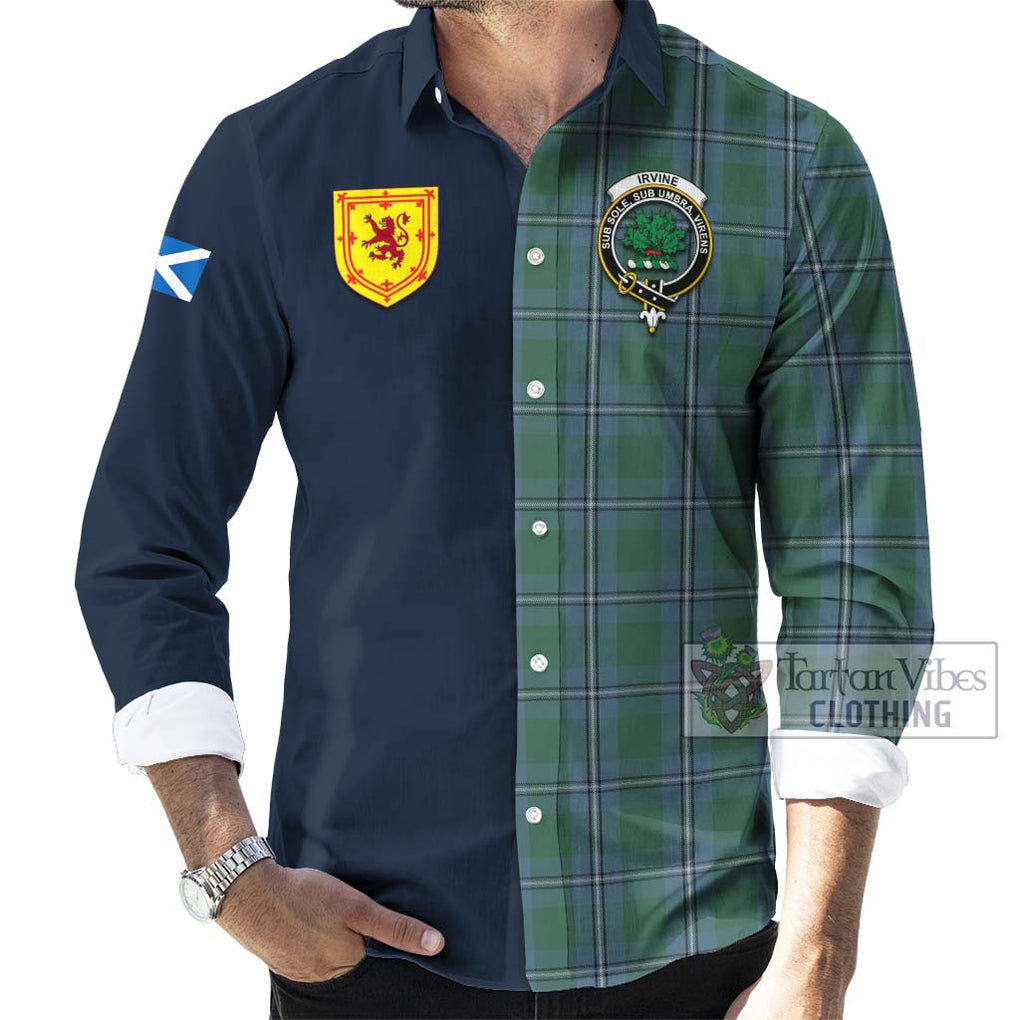 Tartan Vibes Clothing Irvine of Drum Tartan Long Sleeve Button Shirt with Scottish Lion Royal Arm Half Style