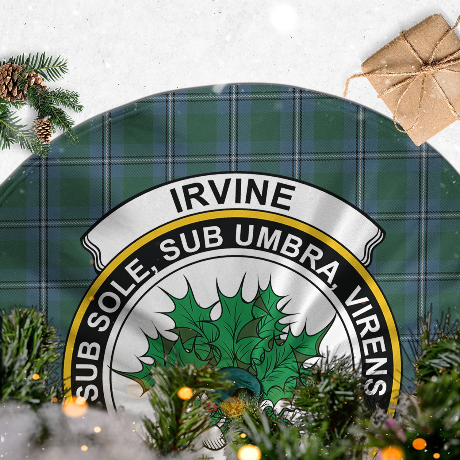 Irvine of Drum Tartan Christmas Tree Skirt with Family Crest - Tartanvibesclothing