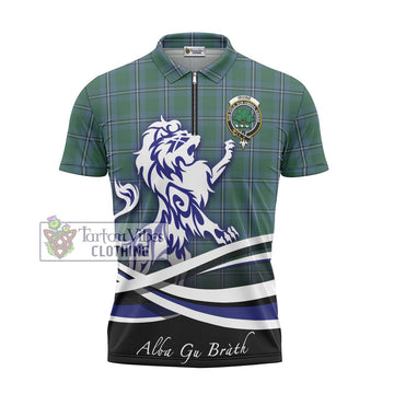 Irvine of Drum Tartan Zipper Polo Shirt with Alba Gu Brath Regal Lion Emblem